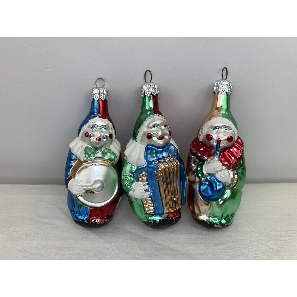3 Vintage Clown Christmas Tree Ornaments Germany‎ Musical Instruments